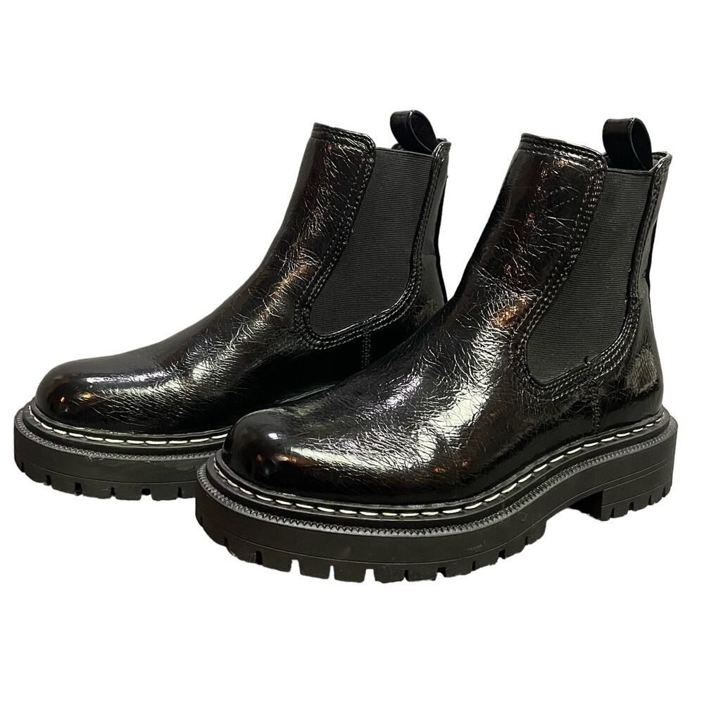 Circus NY by Sam Edelman Size 9 Effie Black Crackle Patent Leather Chelsea Boot